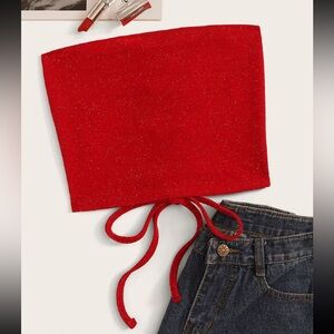 Glitter Lace-Up Cropped Tube Top